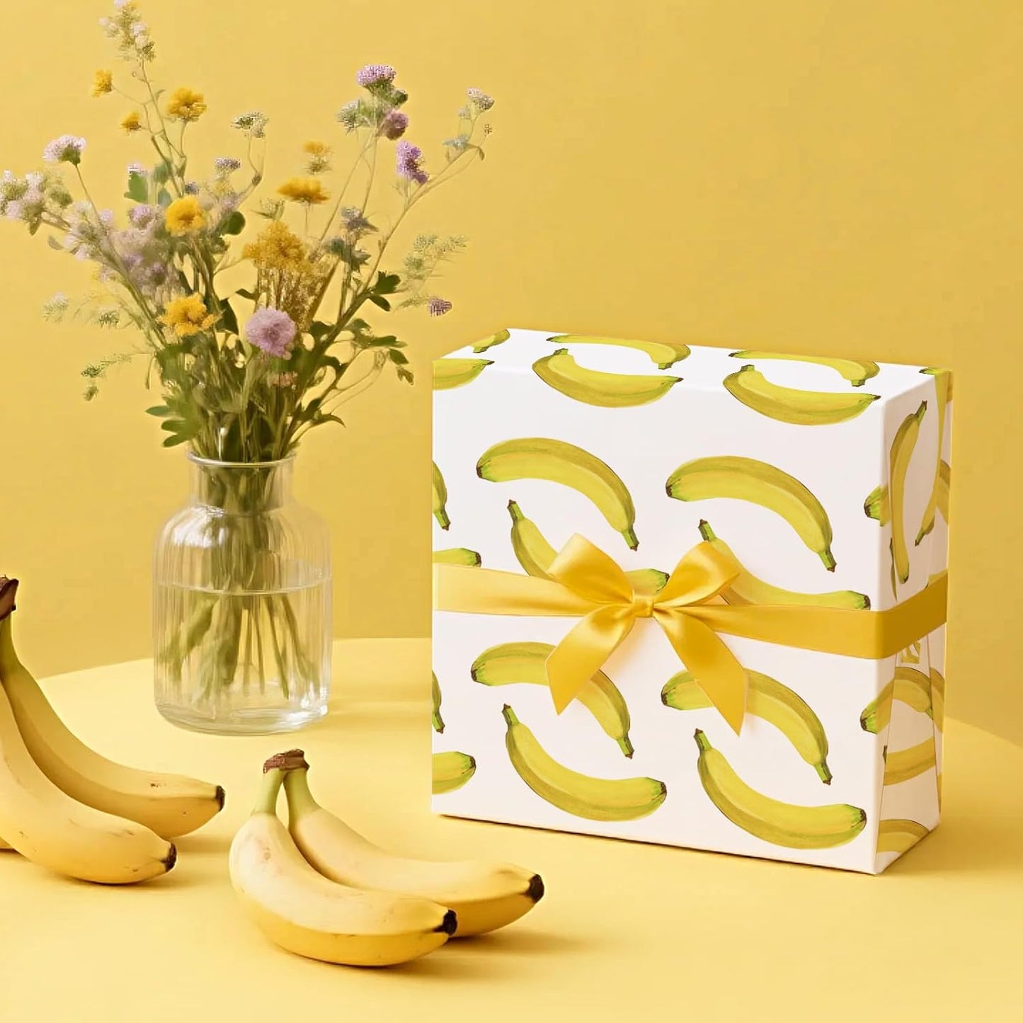 Banana Wrapping Paper Roll - Mini Roll - 17 Inch x 16.5 Feet - Bright Banana Tropical Fruits Wrapping Paper for Birthday, Baby Shower, Wedding, Spring Summer Party