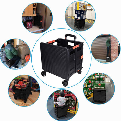 Foldable Utility Cart Folding Portable Rolling Crate Handcart Shopping Trolley Wheel Box with Lid Wear-Resistant Noiseless 360°Rotate Wheel for Travel Shopping Moving Storage Office Use (Yellow)