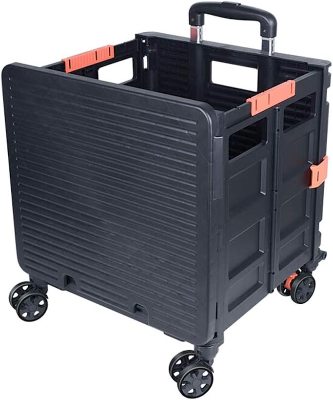 Foldable Utility Cart Folding Portable Rolling Crate Handcart Shopping Trolley Wheel Box with Lid Wear-Resistant Noiseless 360°Rotate Wheel for Travel Shopping Moving Storage Office Use (Yellow)