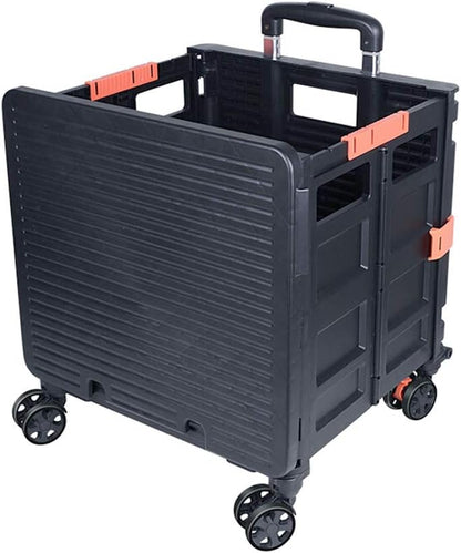 Foldable Utility Cart Folding Portable Rolling Crate Handcart Shopping Trolley Wheel Box with Lid Wear-Resistant Noiseless 360°Rotate Wheel for Travel Shopping Moving Storage Office Use (Yellow)
