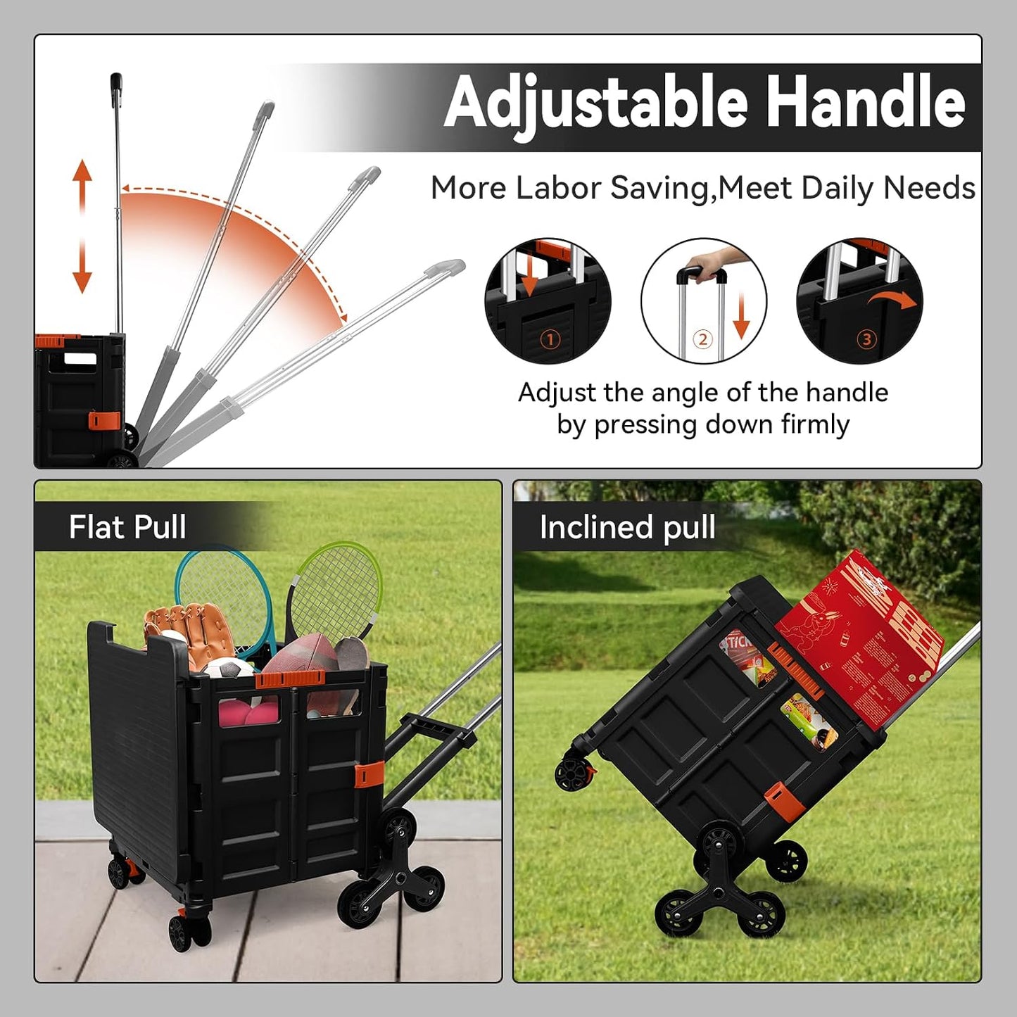 Foldable Utility Cart Folding Portable Rolling Crate Handcart Shopping Trolley Wheel Box with Lid Wear-Resistant Noiseless 360°Rotate Wheel for Travel Shopping Moving Storage Office Use (Yellow)