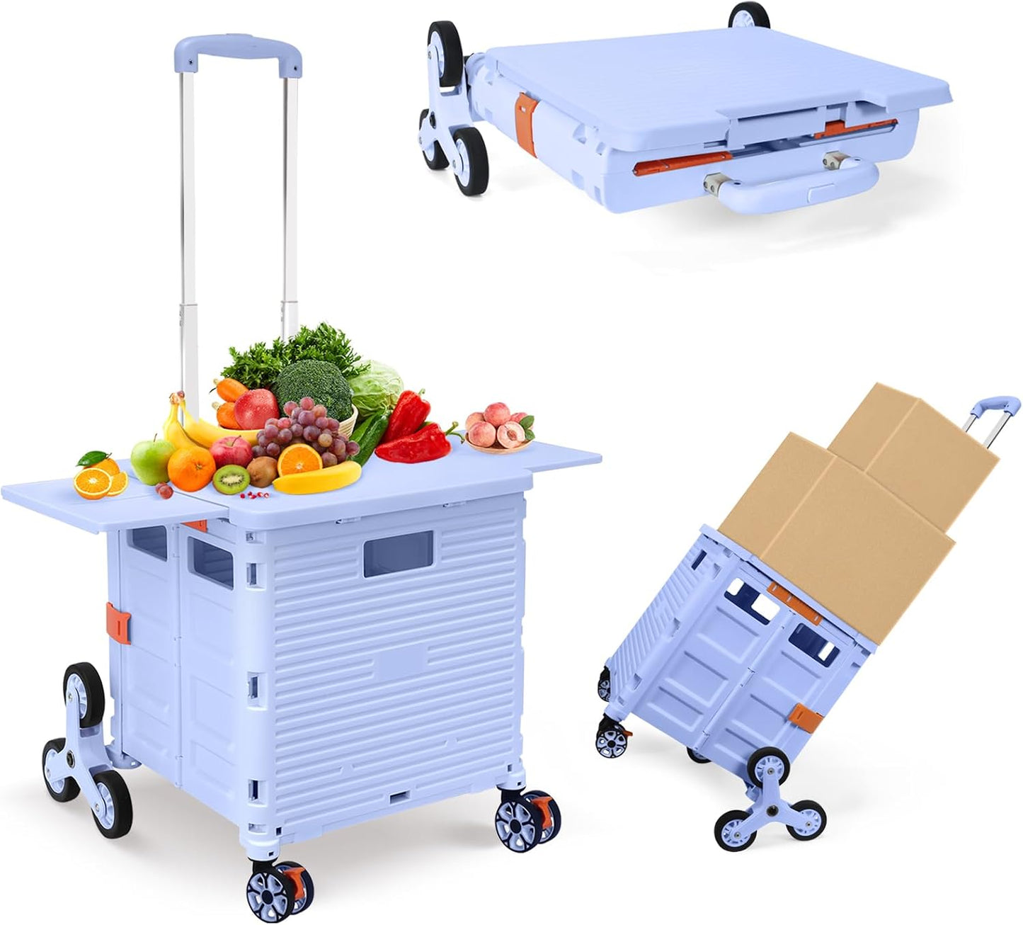 Foldable Utility Cart Folding Portable Rolling Crate Handcart Shopping Trolley Wheel Box with Lid Wear-Resistant Noiseless 360°Rotate Wheel for Travel Shopping Moving Storage Office Use (Yellow)