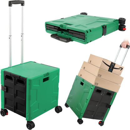 Foldable Utility Cart Folding Portable Rolling Crate Handcart Shopping Trolley Wheel Box with Lid Wear-Resistant Noiseless 360°Rotate Wheel for Travel Shopping Moving Storage Office Use (Yellow)
