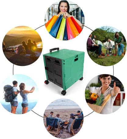Foldable Utility Cart Folding Portable Rolling Crate Handcart Shopping Trolley Wheel Box with Lid Wear-Resistant Noiseless 360°Rotate Wheel for Travel Shopping Moving Storage Office Use (Yellow)