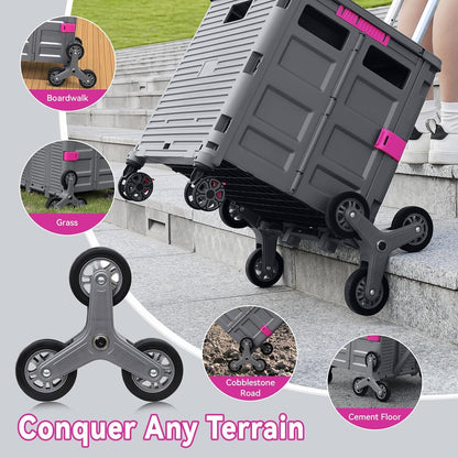 Foldable Utility Cart Folding Portable Rolling Crate Handcart Shopping Trolley Wheel Box with Lid Wear-Resistant Noiseless 360°Rotate Wheel for Travel Shopping Moving Storage Office Use (Yellow)