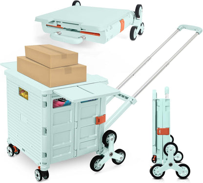 Foldable Utility Cart Folding Portable Rolling Crate Handcart Shopping Trolley Wheel Box with Lid Wear-Resistant Noiseless 360°Rotate Wheel for Travel Shopping Moving Storage Office Use (Yellow)