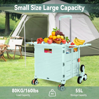 Foldable Utility Cart Folding Portable Rolling Crate Handcart Shopping Trolley Wheel Box with Lid Wear-Resistant Noiseless 360°Rotate Wheel for Travel Shopping Moving Storage Office Use (Yellow)