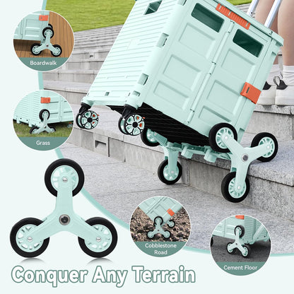 Foldable Utility Cart Folding Portable Rolling Crate Handcart Shopping Trolley Wheel Box with Lid Wear-Resistant Noiseless 360°Rotate Wheel for Travel Shopping Moving Storage Office Use (Yellow)