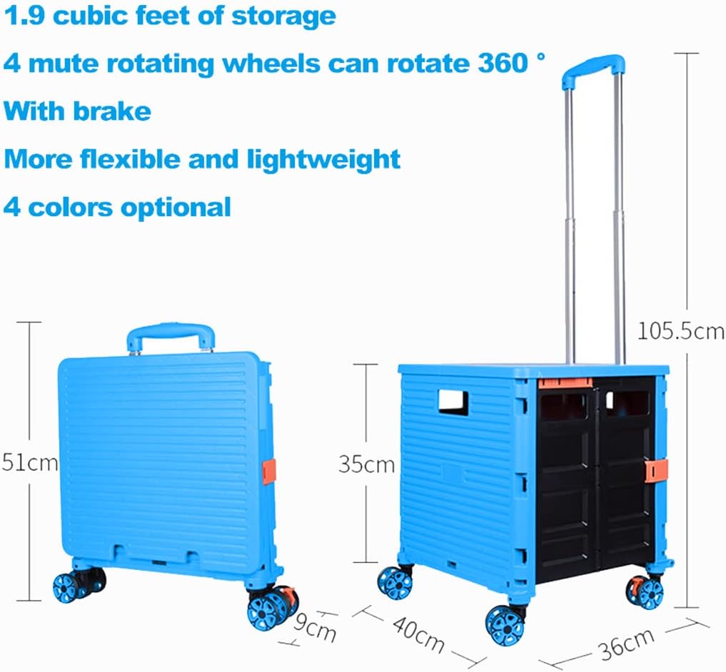 Foldable Utility Cart Folding Portable Rolling Crate Handcart Shopping Trolley Wheel Box with Lid Wear-Resistant Noiseless 360°Rotate Wheel for Travel Shopping Moving Storage Office Use (Yellow)