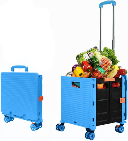 Foldable Utility Cart Folding Portable Rolling Crate Handcart Shopping Trolley Wheel Box with Lid Wear-Resistant Noiseless 360°Rotate Wheel for Travel Shopping Moving Storage Office Use (Yellow)