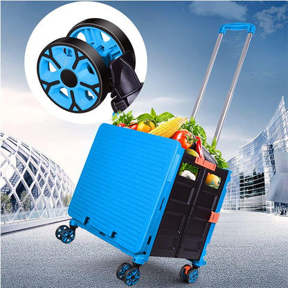 Foldable Utility Cart Folding Portable Rolling Crate Handcart Shopping Trolley Wheel Box with Lid Wear-Resistant Noiseless 360°Rotate Wheel for Travel Shopping Moving Storage Office Use (Yellow)