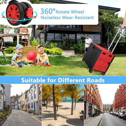 Foldable Utility Cart Folding Portable Rolling Crate Handcart Shopping Trolley Wheel Box with Lid Wear-Resistant Noiseless 360°Rotate Wheel for Travel Shopping Moving Storage Office Use (Yellow)