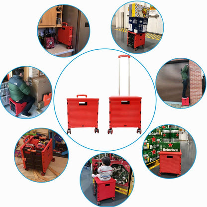 Foldable Utility Cart Folding Portable Rolling Crate Handcart Shopping Trolley Wheel Box with Lid Wear-Resistant Noiseless 360°Rotate Wheel for Travel Shopping Moving Storage Office Use (Yellow)