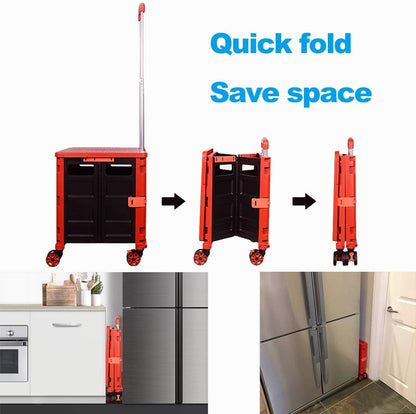 Foldable Utility Cart Folding Portable Rolling Crate Handcart Shopping Trolley Wheel Box with Lid Wear-Resistant Noiseless 360°Rotate Wheel for Travel Shopping Moving Storage Office Use (Yellow)