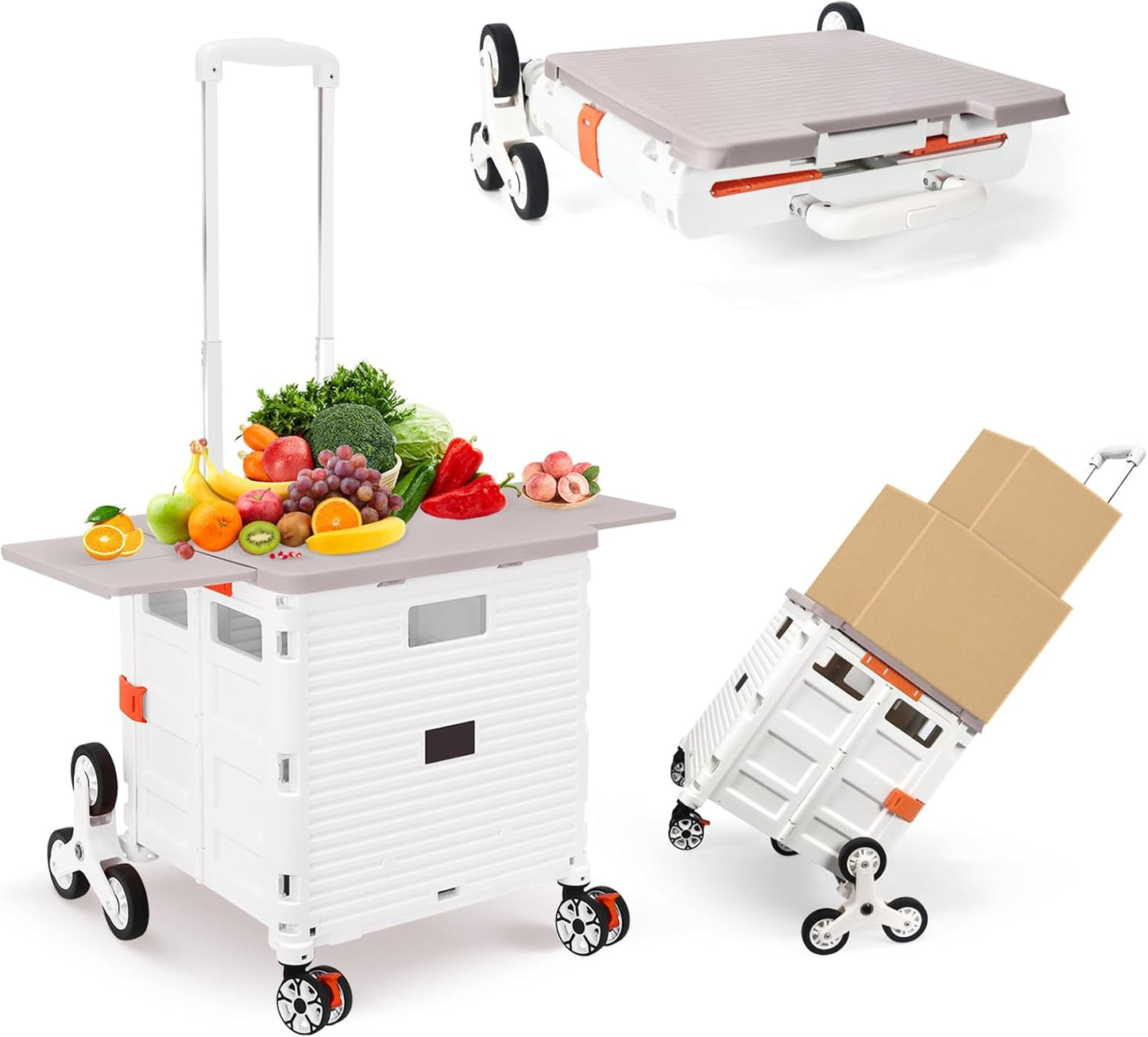 Foldable Utility Cart Folding Portable Rolling Crate Handcart Shopping Trolley Wheel Box with Lid Wear-Resistant Noiseless 360°Rotate Wheel for Travel Shopping Moving Storage Office Use (Yellow)
