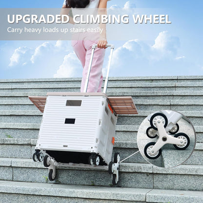 Foldable Utility Cart Folding Portable Rolling Crate Handcart Shopping Trolley Wheel Box with Lid Wear-Resistant Noiseless 360°Rotate Wheel for Travel Shopping Moving Storage Office Use (Yellow)