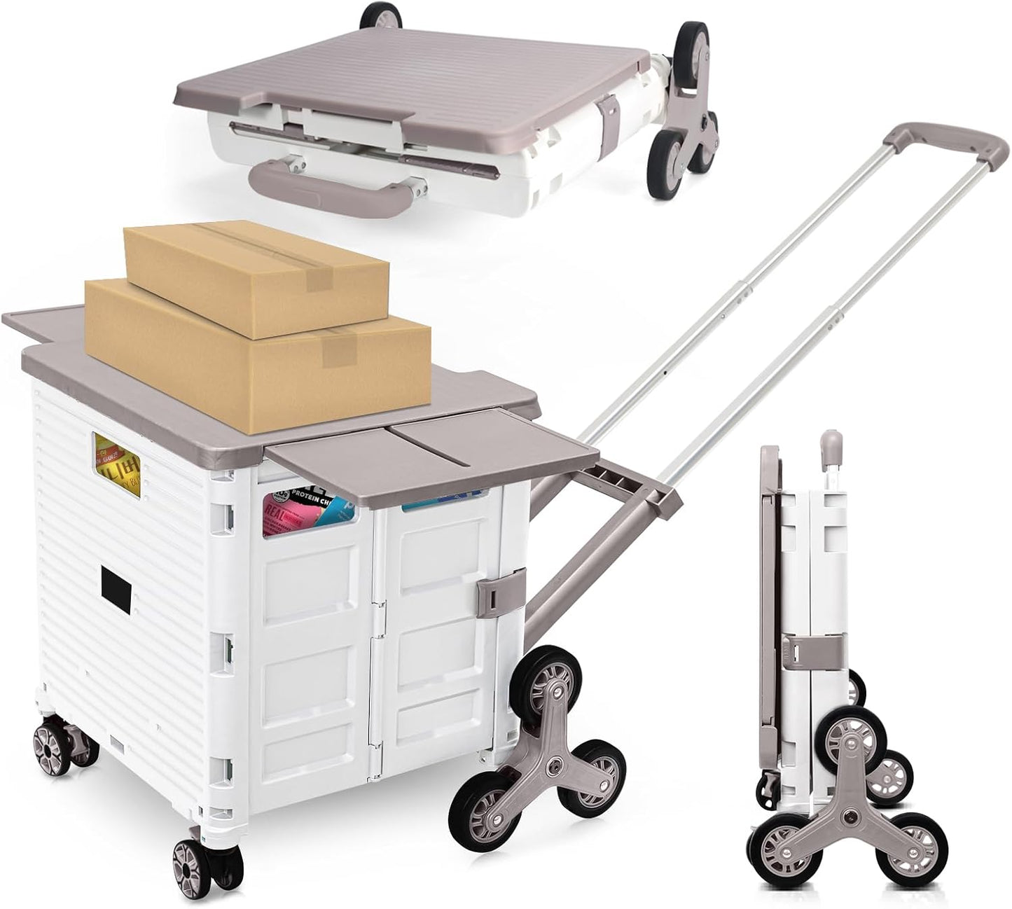Foldable Utility Cart Folding Portable Rolling Crate Handcart Shopping Trolley Wheel Box with Lid Wear-Resistant Noiseless 360°Rotate Wheel for Travel Shopping Moving Storage Office Use (Yellow)