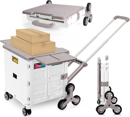 Foldable Utility Cart Folding Portable Rolling Crate Handcart Shopping Trolley Wheel Box with Lid Wear-Resistant Noiseless 360°Rotate Wheel for Travel Shopping Moving Storage Office Use (Yellow)