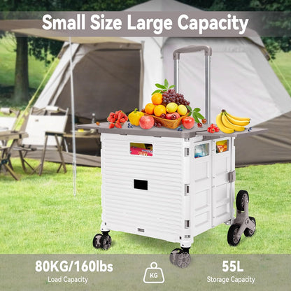 Foldable Utility Cart Folding Portable Rolling Crate Handcart Shopping Trolley Wheel Box with Lid Wear-Resistant Noiseless 360°Rotate Wheel for Travel Shopping Moving Storage Office Use (Yellow)