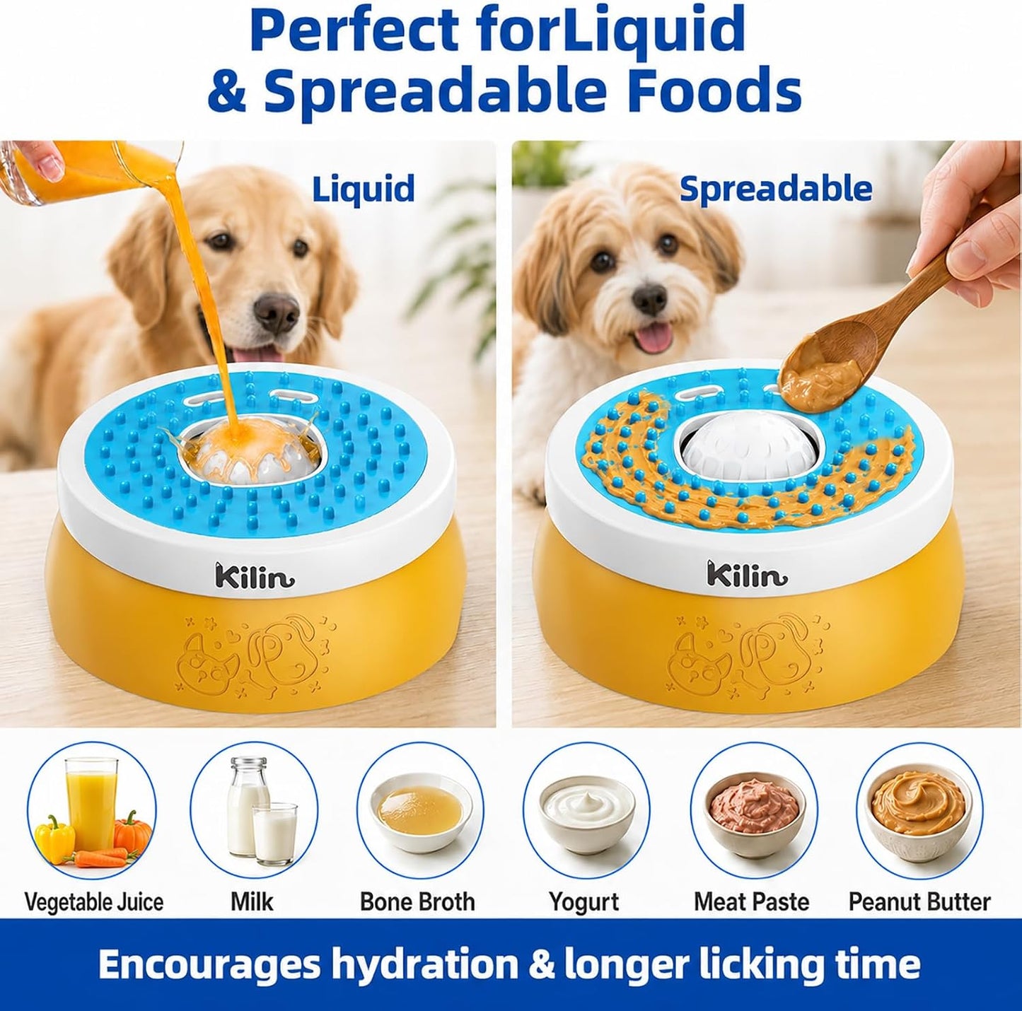 KILIN Slow Feeder Dog Licking Bowl with Rolling Ball,4 Non-Slip Pads,8fl oz | Dog Enrichment Toys for Dogs with Bone Broth, Yogurt and Wet Puppy Treat, Interactive Lick Ball for Dogs with Anxiety