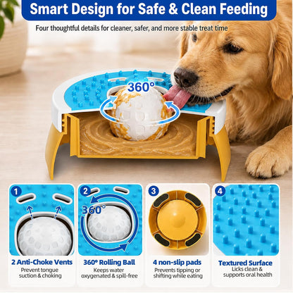 KILIN Slow Feeder Dog Licking Bowl with Rolling Ball,4 Non-Slip Pads,8fl oz | Dog Enrichment Toys for Dogs with Bone Broth, Yogurt and Wet Puppy Treat, Interactive Lick Ball for Dogs with Anxiety