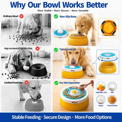 KILIN Slow Feeder Dog Licking Bowl with Rolling Ball,4 Non-Slip Pads,8fl oz | Dog Enrichment Toys for Dogs with Bone Broth, Yogurt and Wet Puppy Treat, Interactive Lick Ball for Dogs with Anxiety