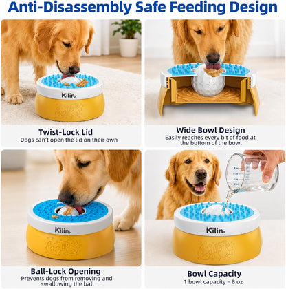 KILIN Slow Feeder Dog Licking Bowl with Rolling Ball,4 Non-Slip Pads,8fl oz | Dog Enrichment Toys for Dogs with Bone Broth, Yogurt and Wet Puppy Treat, Interactive Lick Ball for Dogs with Anxiety