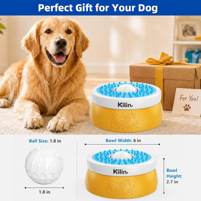 KILIN Slow Feeder Dog Licking Bowl with Rolling Ball,4 Non-Slip Pads,8fl oz | Dog Enrichment Toys for Dogs with Bone Broth, Yogurt and Wet Puppy Treat, Interactive Lick Ball for Dogs with Anxiety