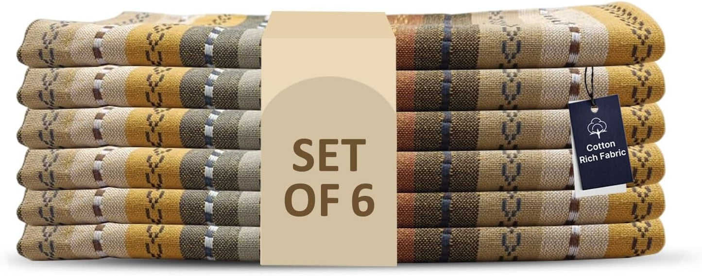 LFH Home Cotton Rich Cloth Salsa Napkin Set of 6 Washable Soft Durable Striped Table Napkins for Dining Wedding Daily Use Reusable Eco-Friendly Napkins for Elegant Table Settings(18x18)-Golden Yellow