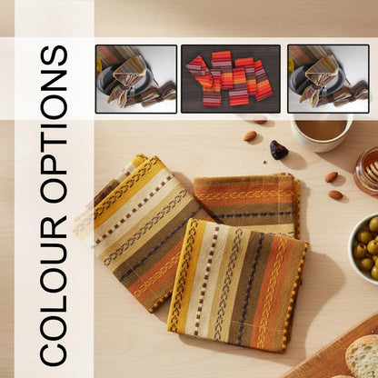 LFH Home Cotton Rich Cloth Salsa Napkin Set of 6 Washable Soft Durable Striped Table Napkins for Dining Wedding Daily Use Reusable Eco-Friendly Napkins for Elegant Table Settings(18x18)-Golden Yellow