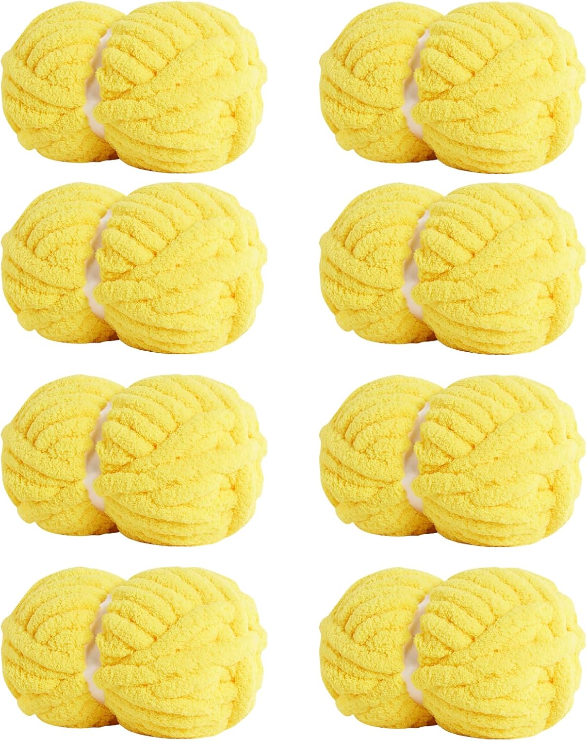 Chunky Yarn for Hand Knitting, Soft Jumbo Chenille Yarn, 8 Pack | Yellow,Bulky Fluffy Yarn for Crocheting Blankets, Scarves & DIY Crafts, 28 Yards, 8 Ounces Each