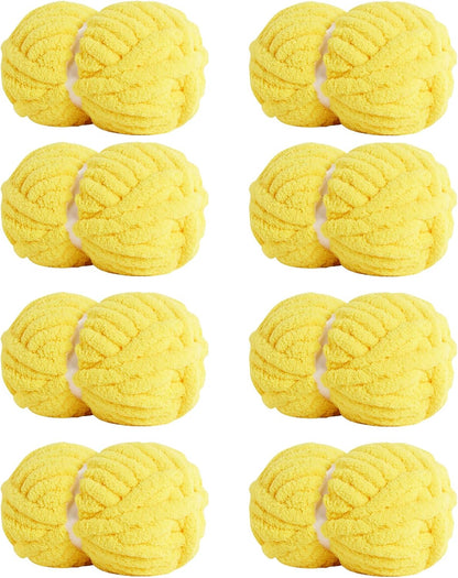 Chunky Yarn for Hand Knitting, Soft Jumbo Chenille Yarn, 8 Pack | Yellow,Bulky Fluffy Yarn for Crocheting Blankets, Scarves & DIY Crafts, 28 Yards, 8 Ounces Each