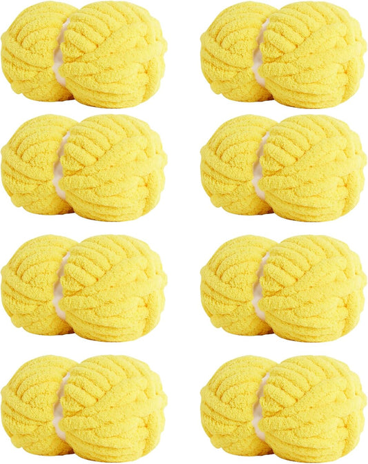 Chunky Yarn for Hand Knitting, Soft Jumbo Chenille Yarn, 8 Pack | Yellow,Bulky Fluffy Yarn for Crocheting Blankets, Scarves & DIY Crafts, 28 Yards, 8 Ounces Each