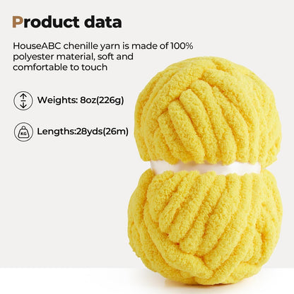 Chunky Yarn for Hand Knitting, Soft Jumbo Chenille Yarn, 8 Pack | Yellow,Bulky Fluffy Yarn for Crocheting Blankets, Scarves & DIY Crafts, 28 Yards, 8 Ounces Each