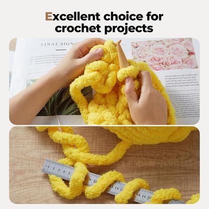 Chunky Yarn for Hand Knitting, Soft Jumbo Chenille Yarn, 8 Pack | Yellow,Bulky Fluffy Yarn for Crocheting Blankets, Scarves & DIY Crafts, 28 Yards, 8 Ounces Each