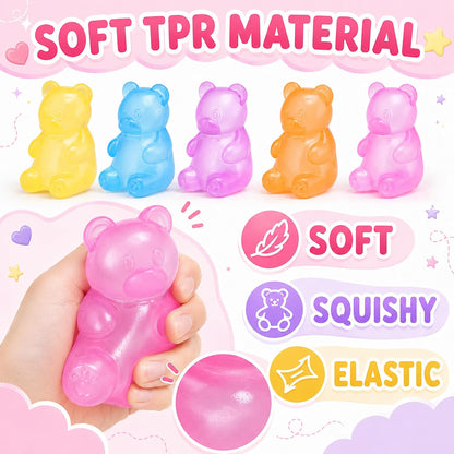 4pcs Cute Bear Squishy Toys, Stress Relief Squeeze Toys, Soft Squishies Fidget Toys, Anxiety Relief Sensory Toys for Kids Adults, Party Favors Birthday Gifts Classroom Prizes