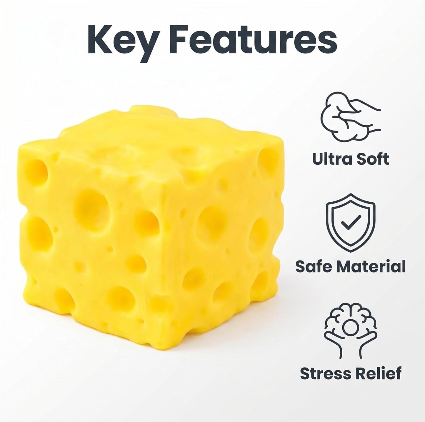 Yellow Cheese-Shaped Squishy Toy, Adult Stress Ball, Soft Creative Toy, Soft Silicone Sensory Toy, Themed Cheese-Shaped Soft Silicone Toy, relieves Stress, Promotes Relaxation