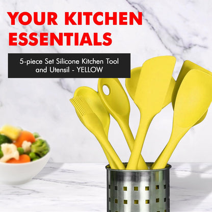 Premium Silicone Kitchen Tool and Utensil Set, 5 Piece, Yellow