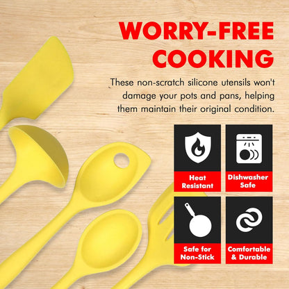 Premium Silicone Kitchen Tool and Utensil Set, 5 Piece, Yellow