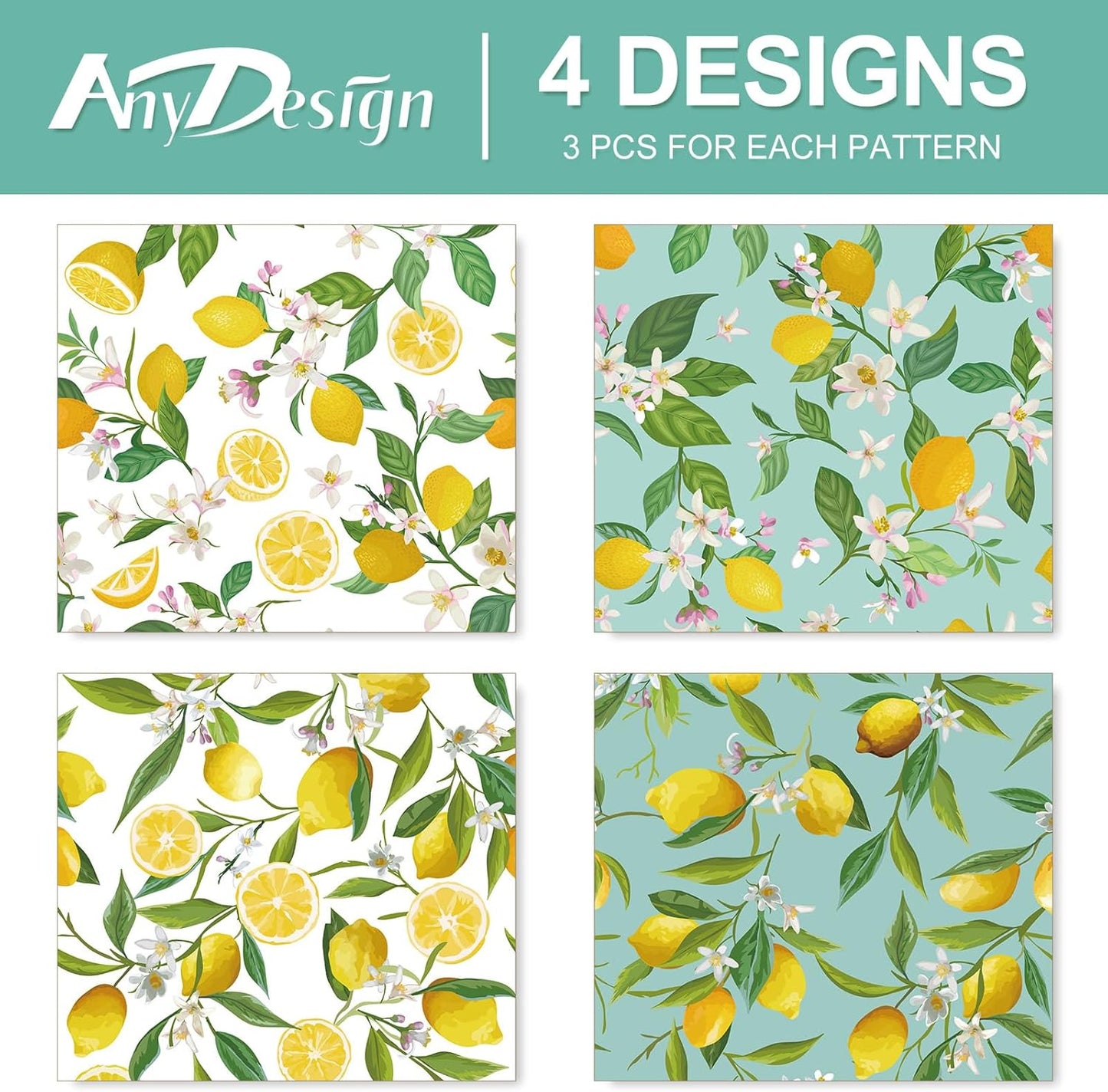 12 Sheets Lemon Wrapping Paper - Not Roll - Watercolor Summer Flowers Gift Wrap Paper Bulk Folded Flat Art Papers for Summer Birthday DIY Crafts, 19.7 x 27.6 Inch