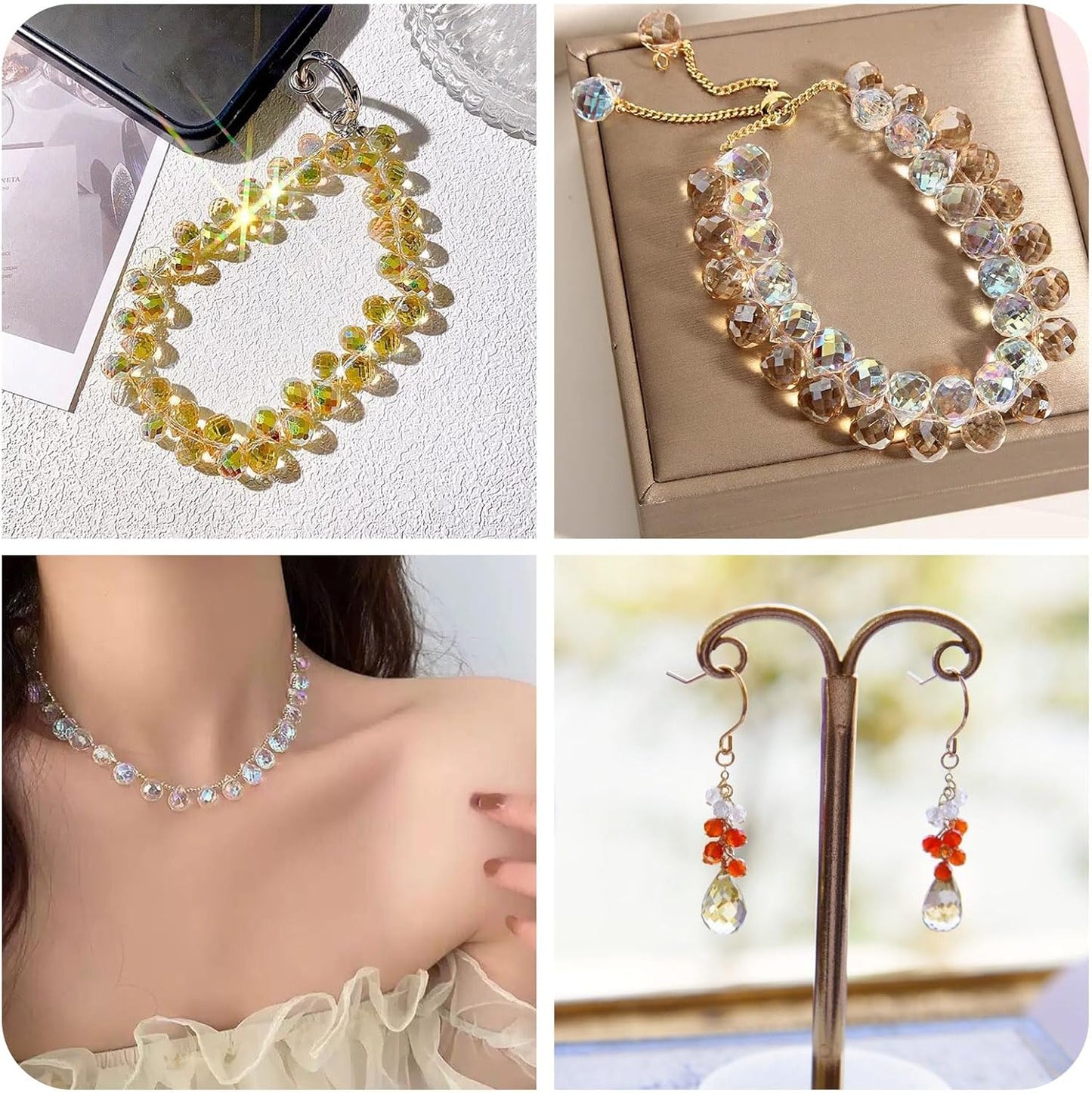 50Pcs Orange Yellow Faceted Teardrop Crystal Beads for Jewelry Making, Electroplate Top Drilled Loose Spacer Beads, Teardrops Chandeliers Pendants for DIY Crafts Earring Necklace Making