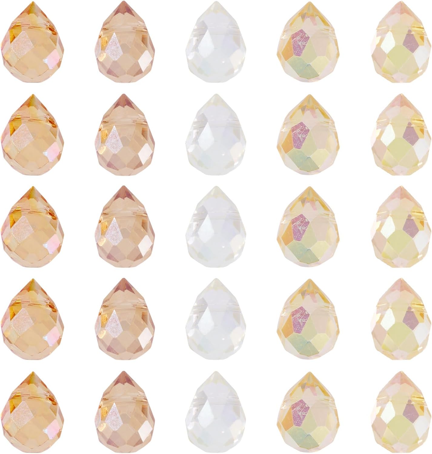 50Pcs Orange Yellow Faceted Teardrop Crystal Beads for Jewelry Making, Electroplate Top Drilled Loose Spacer Beads, Teardrops Chandeliers Pendants for DIY Crafts Earring Necklace Making