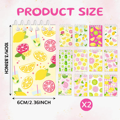 JIUGUOBAO 24 Pcs Lemon Mini Spiral Notebooks Lemon Pocket Notepads Journal Memo Pads for Lemonade Birthday Party Favors Gifts Goodie Bag Office School Classroom Rewards