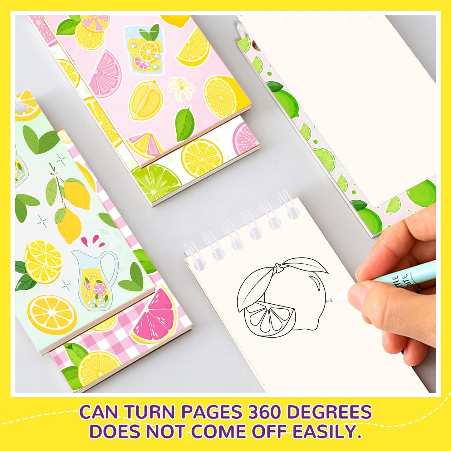 JIUGUOBAO 24 Pcs Lemon Mini Spiral Notebooks Lemon Pocket Notepads Journal Memo Pads for Lemonade Birthday Party Favors Gifts Goodie Bag Office School Classroom Rewards
