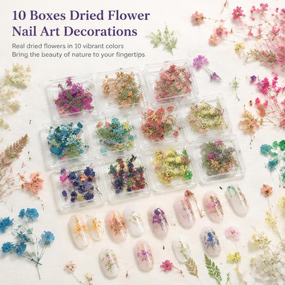 10 Boxes Dried Nail Flowers, Natural Pressed Flowers for Nail Art Tiny Dried Flowers for Resin Crafts Mini Dry Flower Manicure Decorations for Spring & Floral Nails Art Designs