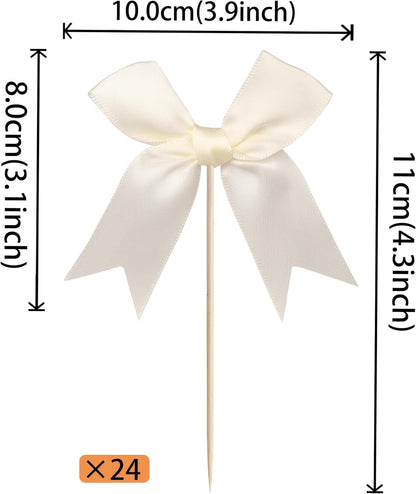 24 PCS Bow Cupcake Toppers Bow Cupcake Picks Bowknot Birthday Party Decorations Bowknot Cake Dessert Picks for Baby Shower Birthday Wedding Bridal Engagement Party Cake Decorations Supplies Yellow