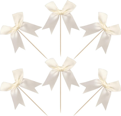 24 PCS Bow Cupcake Toppers Bow Cupcake Picks Bowknot Birthday Party Decorations Bowknot Cake Dessert Picks for Baby Shower Birthday Wedding Bridal Engagement Party Cake Decorations Supplies Yellow