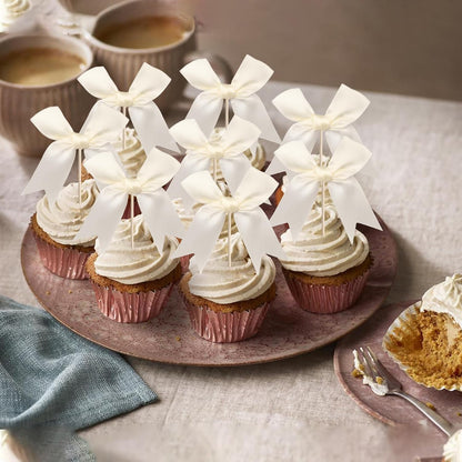 24 PCS Bow Cupcake Toppers Bow Cupcake Picks Bowknot Birthday Party Decorations Bowknot Cake Dessert Picks for Baby Shower Birthday Wedding Bridal Engagement Party Cake Decorations Supplies Yellow