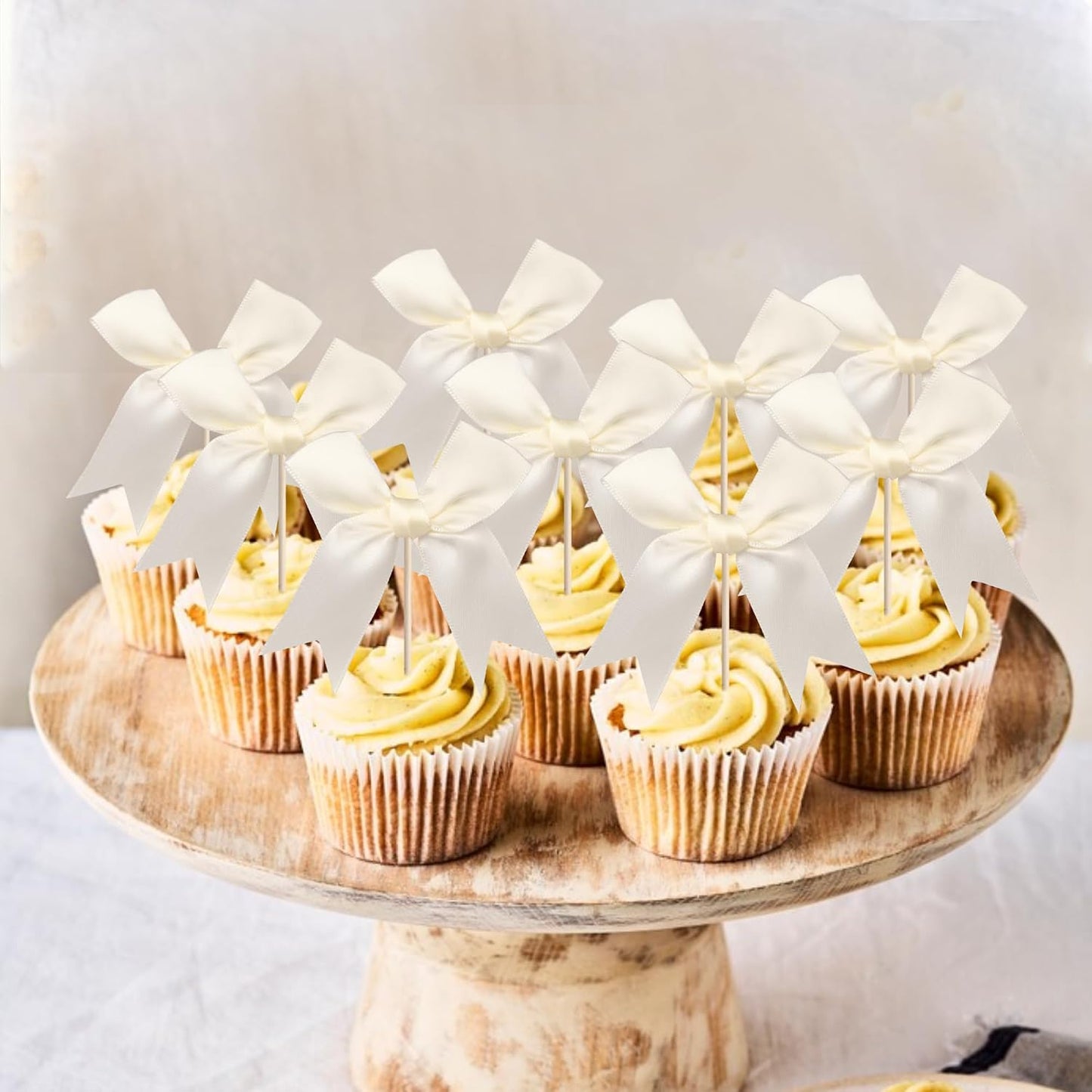 24 PCS Bow Cupcake Toppers Bow Cupcake Picks Bowknot Birthday Party Decorations Bowknot Cake Dessert Picks for Baby Shower Birthday Wedding Bridal Engagement Party Cake Decorations Supplies Yellow