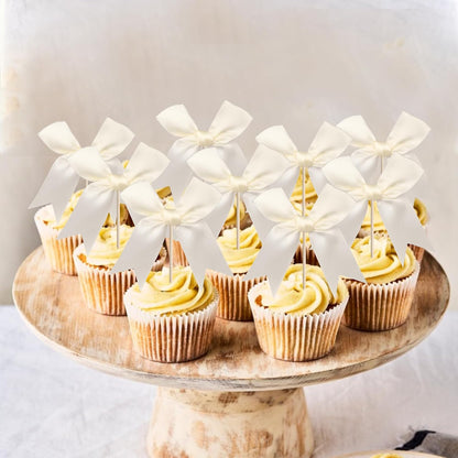24 PCS Bow Cupcake Toppers Bow Cupcake Picks Bowknot Birthday Party Decorations Bowknot Cake Dessert Picks for Baby Shower Birthday Wedding Bridal Engagement Party Cake Decorations Supplies Yellow
